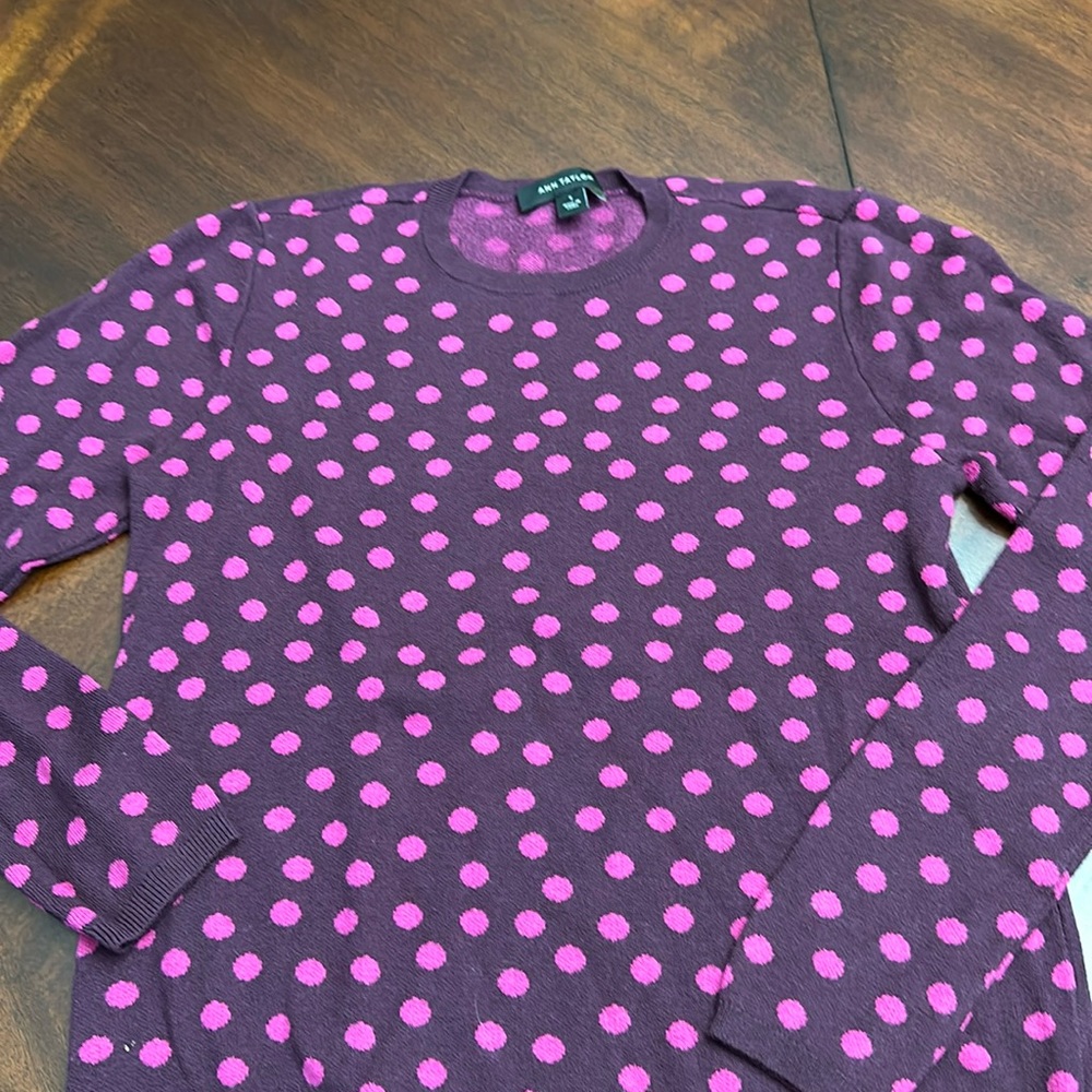 Ann Taylor Purple Pink Polka Dot Crew Neck Sweater Size Small